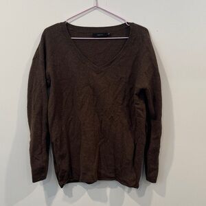 Aritzia Talula Brown Speckled Knit Sweater V Neck